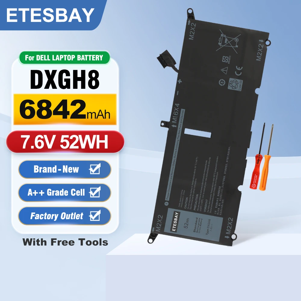 ETESBAY DXGH8 7.6V 52Wh Battery For Dell XPS 13 9370 9380 2019 Inspiron 13 7390 7391 2-in-1 5390 5391 7490 Latitude 3301 E3301