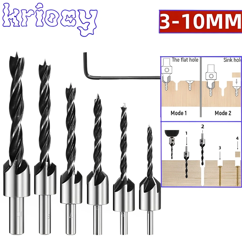 Countersink Drill Bit Set Reamer Woodworking Chamfer Counterbore Pliot Hole Cutter Screw Hole Drill 3/4/5/6/7/8/10mm HSS Drill