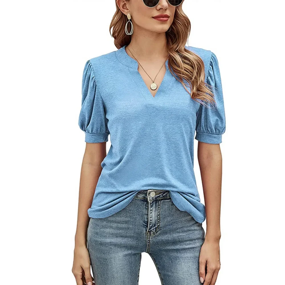 

Woman Clothing Summer T-shirt Puff Short Sleeve Tops Tees Korean Popular Clothes T Shirt for Women Blouses Gray Casual Tshirt