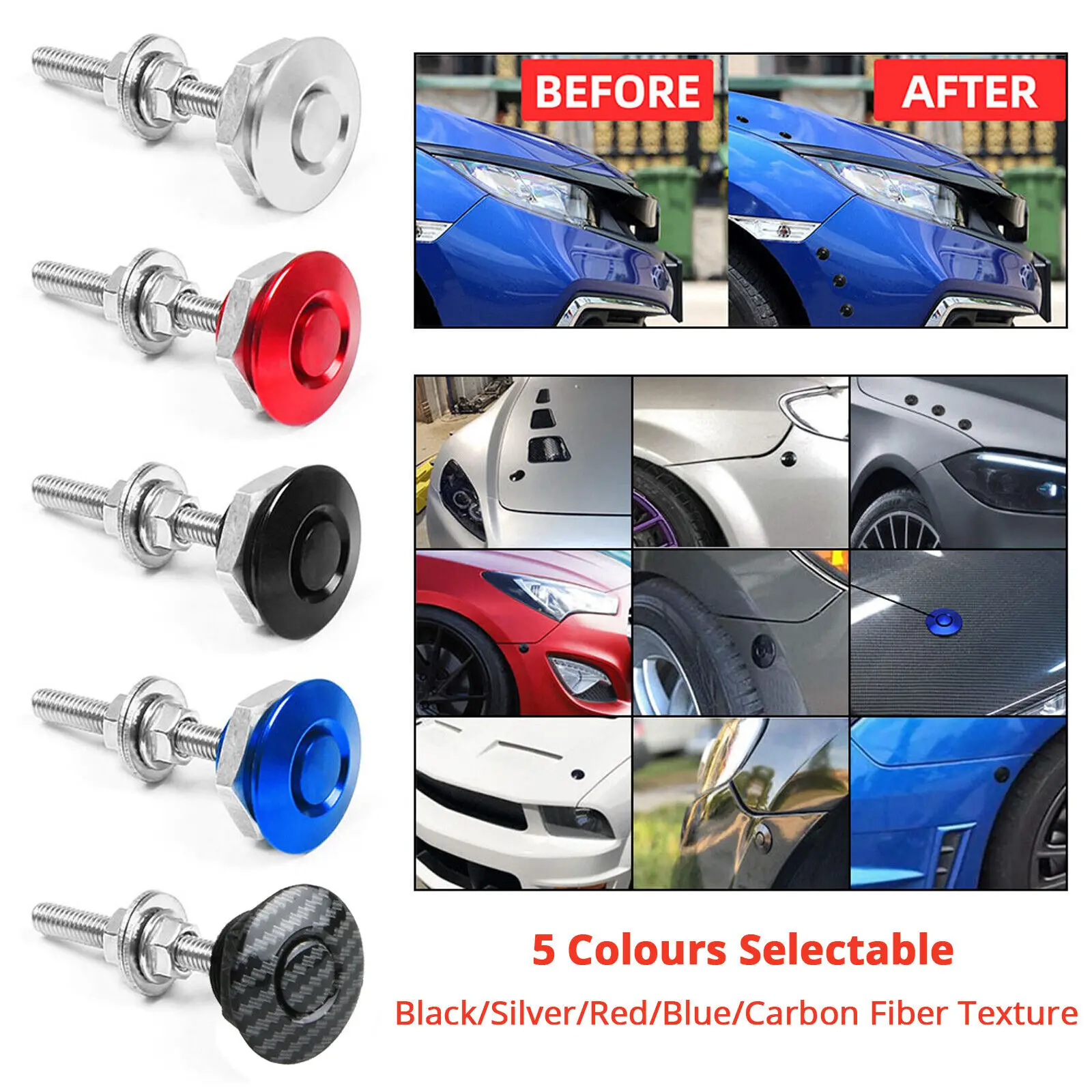 4X 30mm Universal Aluminum Push Button Billet Quick Release Racing Car Front Bumper Hood Pin Engine Bonnet Lock Latch Clip Kit