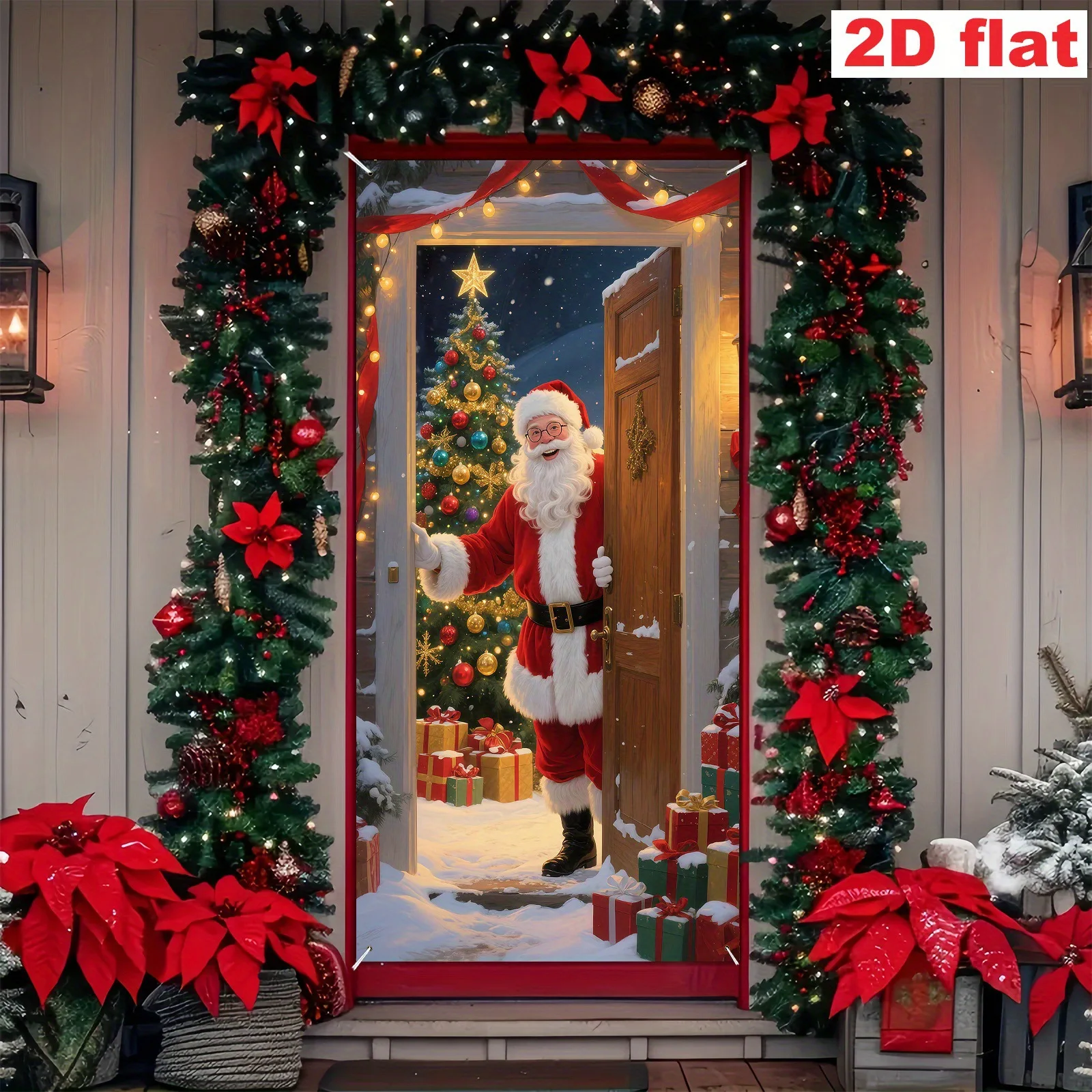 1Pc Christmas Themed Door Banner with Santa Claus and Winter Snowy Christmas Tree Design, Suitable for Holiday Home Decoration