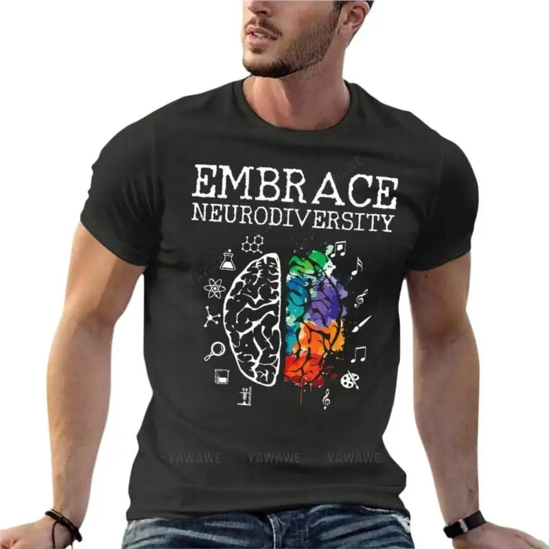 Neurodiversity - Embrace Adhd Autism Asd Oversize T-Shirt Personalized Mens Clothes 100% Cotton Streetwear Big Size Top Tee