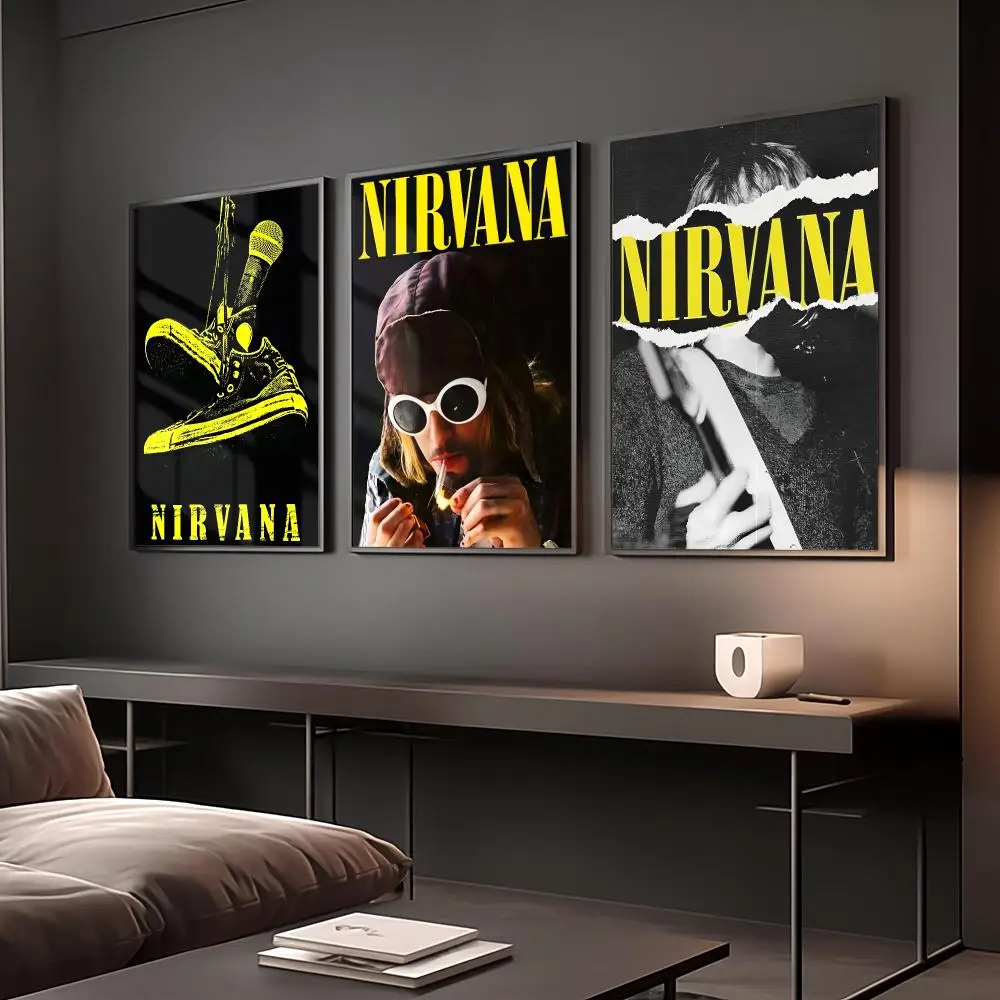 Cool Band N-Nirvana Painting Calligraphy Anti Wrinkle Canvas Poster Wall Art Home Decor for Living Room