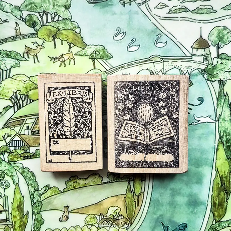 Stempel do scrapbookingu Ex Libris, znaczek książkowy, miłośnik książek, ptak, jeleń, dziewczyna, dziennik, drewniane stemple, akcesoria do scrapbookingu — zdjęcie produktu 6