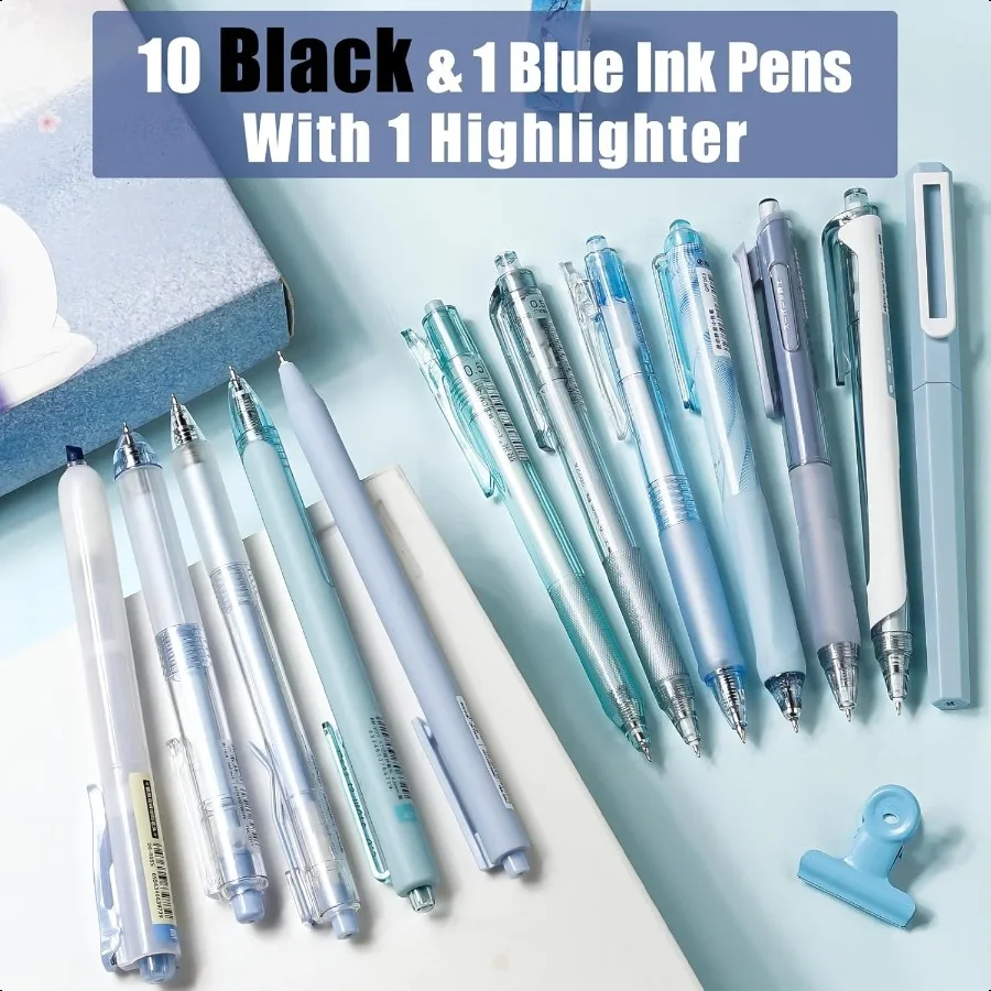Pulpen Gel Seri Ocean Tinta Hitam Biru untuk Jurnal dengan Ujung Halus 0.5 mm, Lucu untuk Sekolah, Kantor, Estetis, Aksesoris Meja