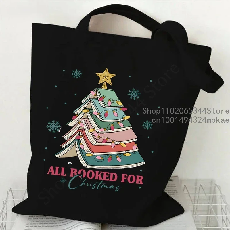 Funny Christmas Tree Print Women's Handbag Fashion Cat Dog Paw Mouse Canvas Tote Bag Merry Christmas Party Reusable Shoulder Bag