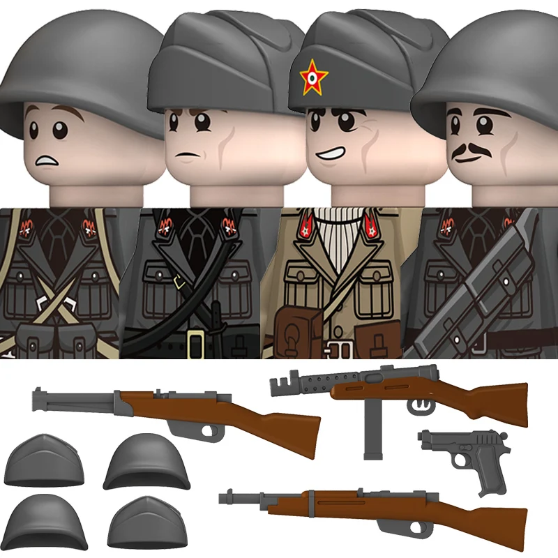 WW2 Militär-Infanterie-Soldaten-Figuren Bausteine Großbritannien USA Sowjetunion Legion Gepanzerte Truppen Waffen Helm Bausteine Spielzeug Geschenk