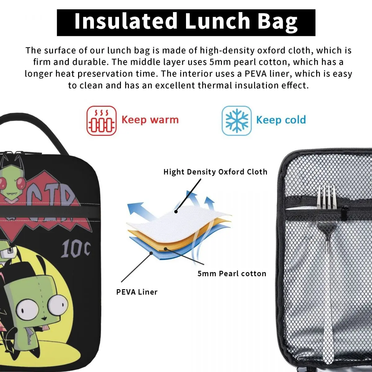 Zim En Gir Indringer Zim Anime Geïsoleerde Lunch Tas Opslag Voedsel Doos Draagbare Thermisch Koeler Lunchbox Voor Schoolkantoor