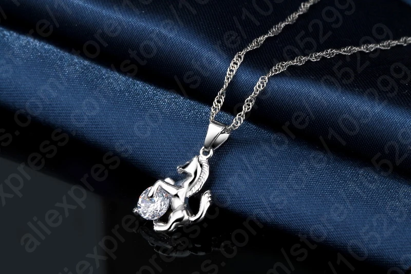 Animal Horse Pendants Necklace Drop Earrings Set For Party Gift Women 925 Sterling Silver Crystal Jewelry Sets Accessory
