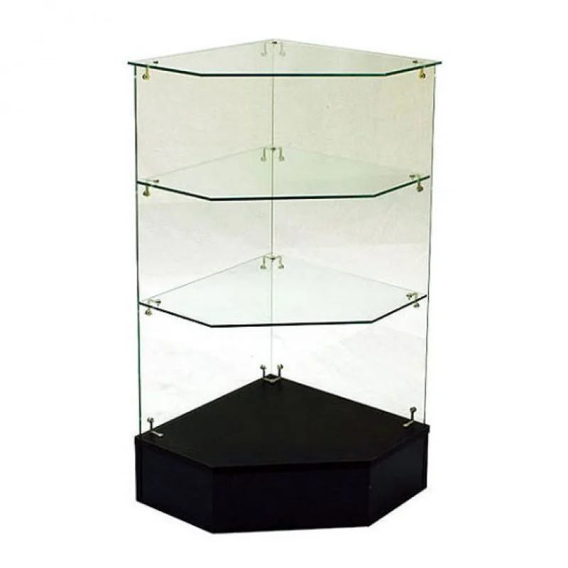 

Custom. high quality MDF board display cabinet frameless corner half tempered glass showcase