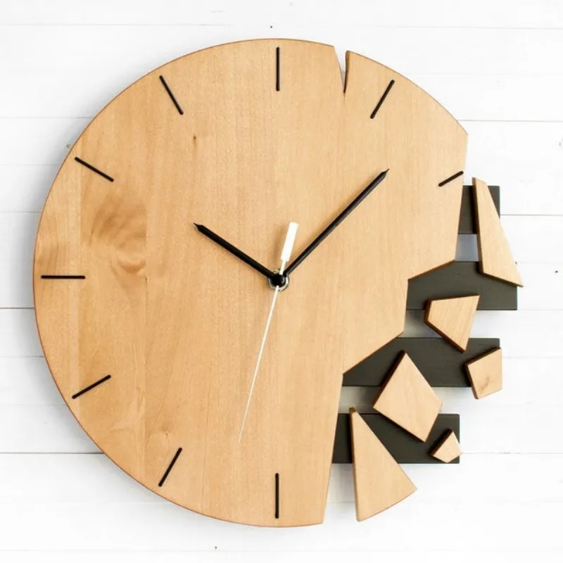 Round Silent Wall Clocks Wooden Art Modern Modern Luxury Clocks Creative Elegant Clock Wall Living Room Watch Decorations