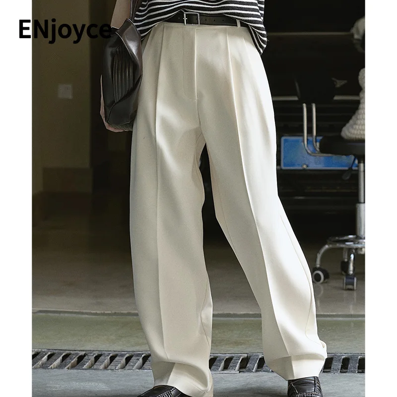 

Women Simple Thickened Wide Leg Suit Pants Casual Loose Straight High Waist Trousers Feet can be Adjusted Autumn Winter