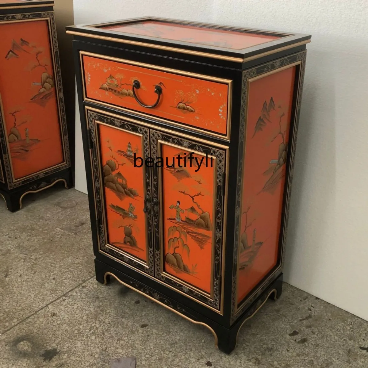 

Chinese Style Two-Door Cabinet Painted Furniture Hand-Painted Landscape High-End Storage Cabinet