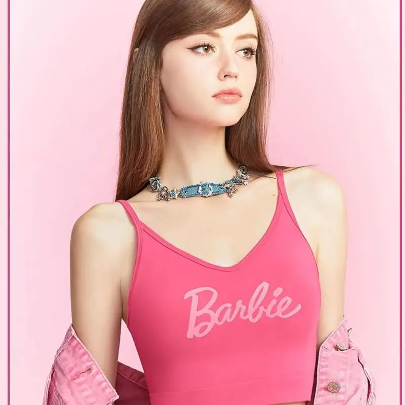 Barbie New Women's Short Vest Suspender Letter Printed Cotton Outer Wear Fashion Casual Summer Home Clothing Holiday Gift