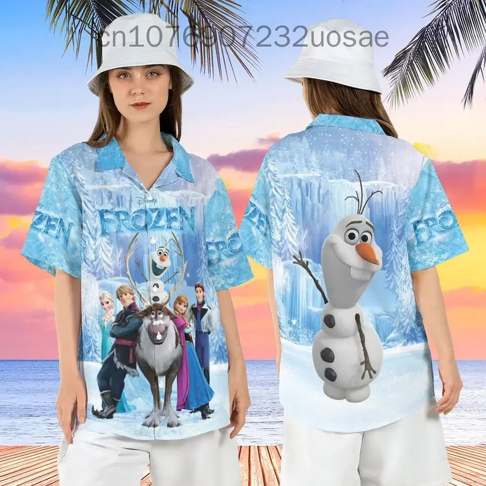 2024 New Disney Frozen Inspiration Men's Button Up Short Sleeve Fashion Disney Hawaiian Shirt Vintage Short Sleeve Shirt