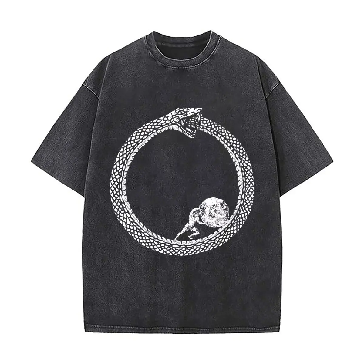 White Circle Minimalist Abstract Clean Themed Design Sports Casual Distressed Washed Short Sleeve Breathable Cotton Top