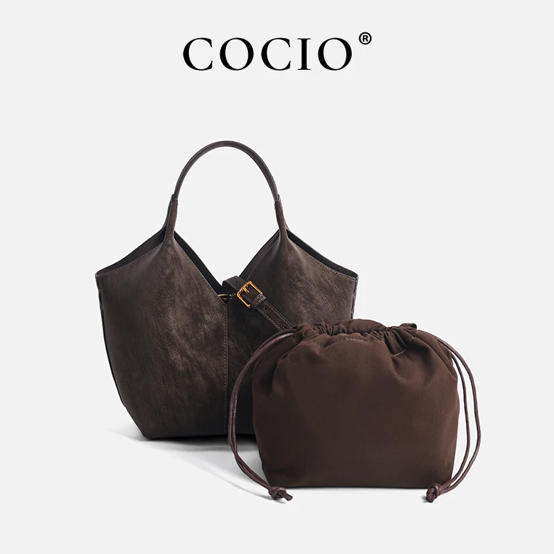 

Коричневая замшевая роскошная сумка-тоут: универсальная для повседневного использования и офиса, женская сумка, дизайнерская сумка класса люкс