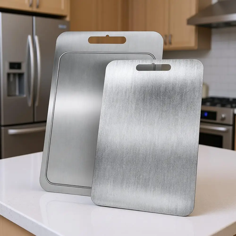 

Набор из 2 прочных титановых разделочных досок – нескользящие, альтернатива нержавеющей стали для кухни