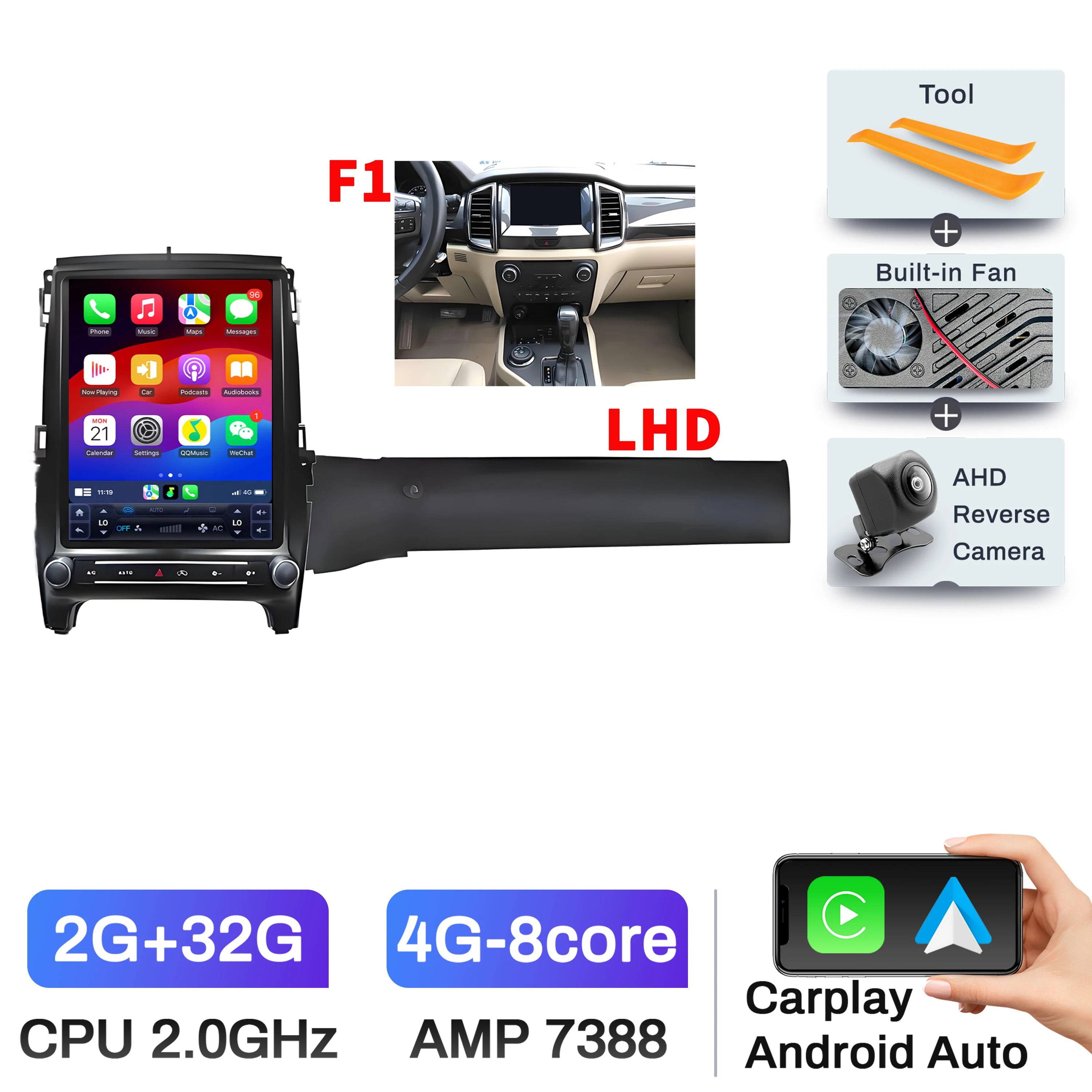 12.1 inch Android 14 For Ford Ranger Everest 2016-2021 Car Radio Wireless Bluetooth CarPlay Multimedia Head Unit Touch Screen image 3