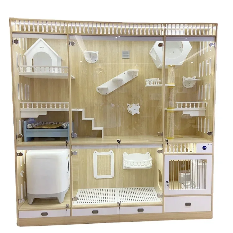 Commercial Pet Shop Equipment Pet Furniture Pet shop Hotel Cage Luxury Wooden Indoor Cat Noble Cage