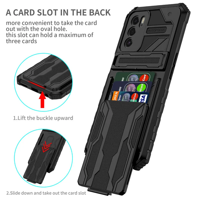 For OPPO A16 A15 A15S Case Shockproof Rugged Armor With Card Slot Phone Cases For OPPO A54 A74 A95 A7 A5S A12 Stand Back Cover