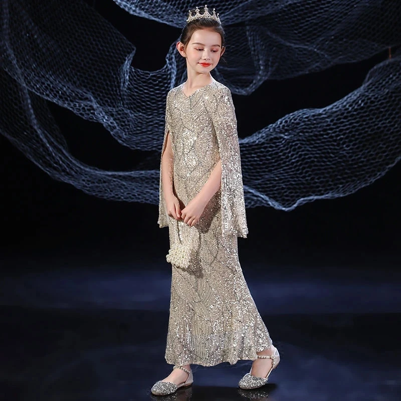 女の子マーメイドドレススパンコール子供花嫁介添人のウェディングドレス子供のためのエレガントなイブニングドレス女の子ブティックパーティー着用服