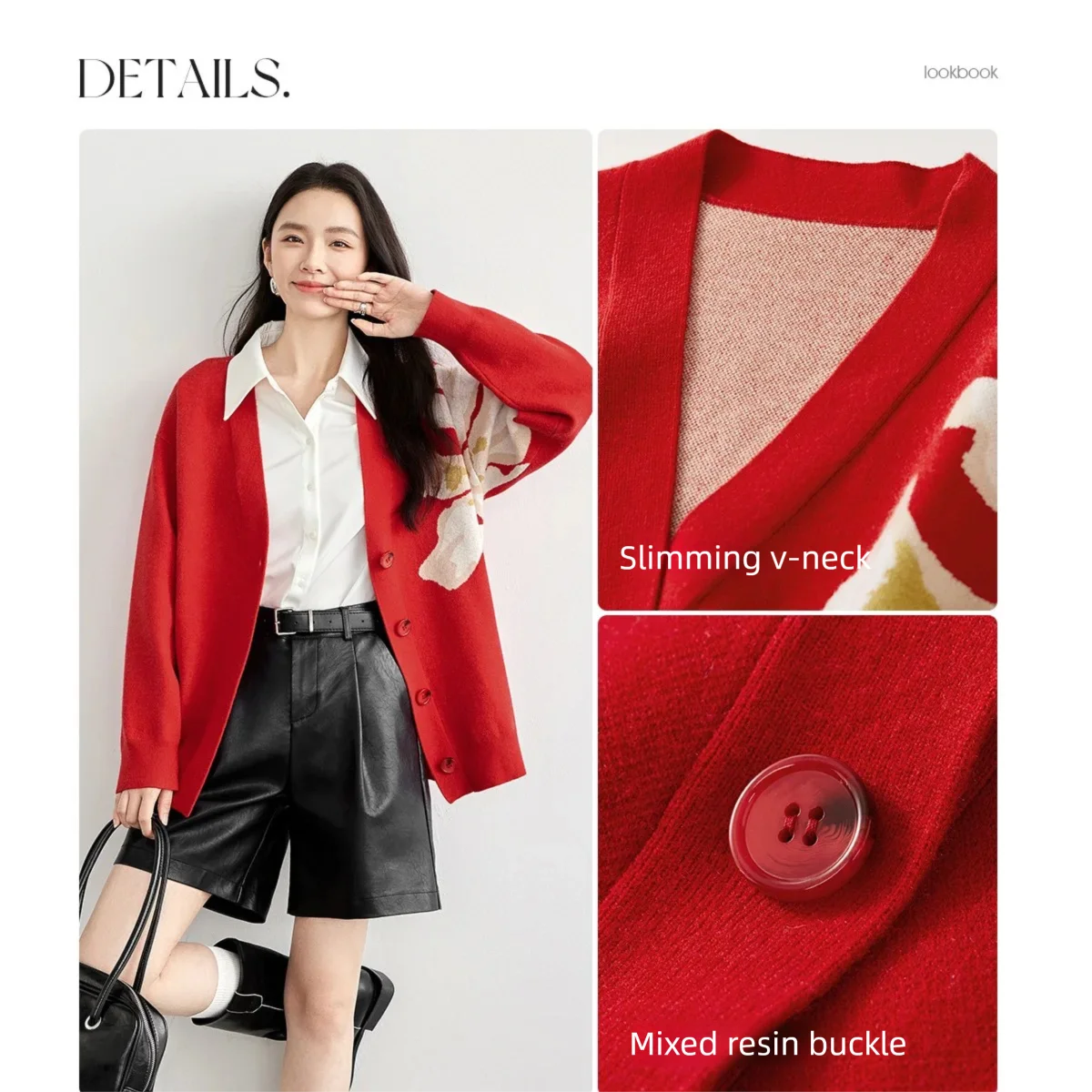 เสื้อคาร์ดิแกนถัก SENTUBILA สำหรับผู้หญิง คอวีหลวมๆ ลายแจ็คการ์ด แขนยาว แฟชั่นฤดูใบไม้ร่วง 2025 เสื้อผ้าลำลองสำหรับผู้หญิง W51H58098