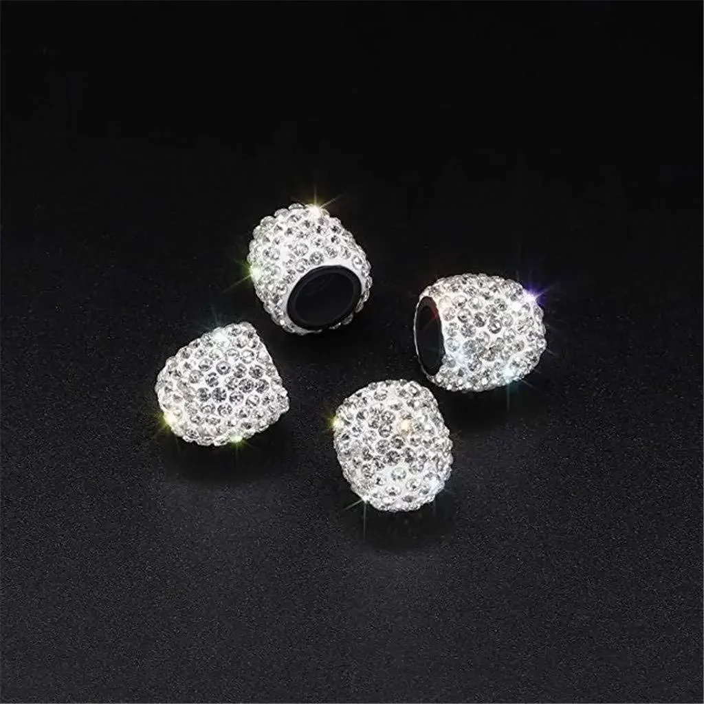 4PCS Bling Diamond Car Wheel Tire Valve Caps Tyre Rim Stem Covers for Automobiles Motorcycles Truck Bike Women Auto Accessories