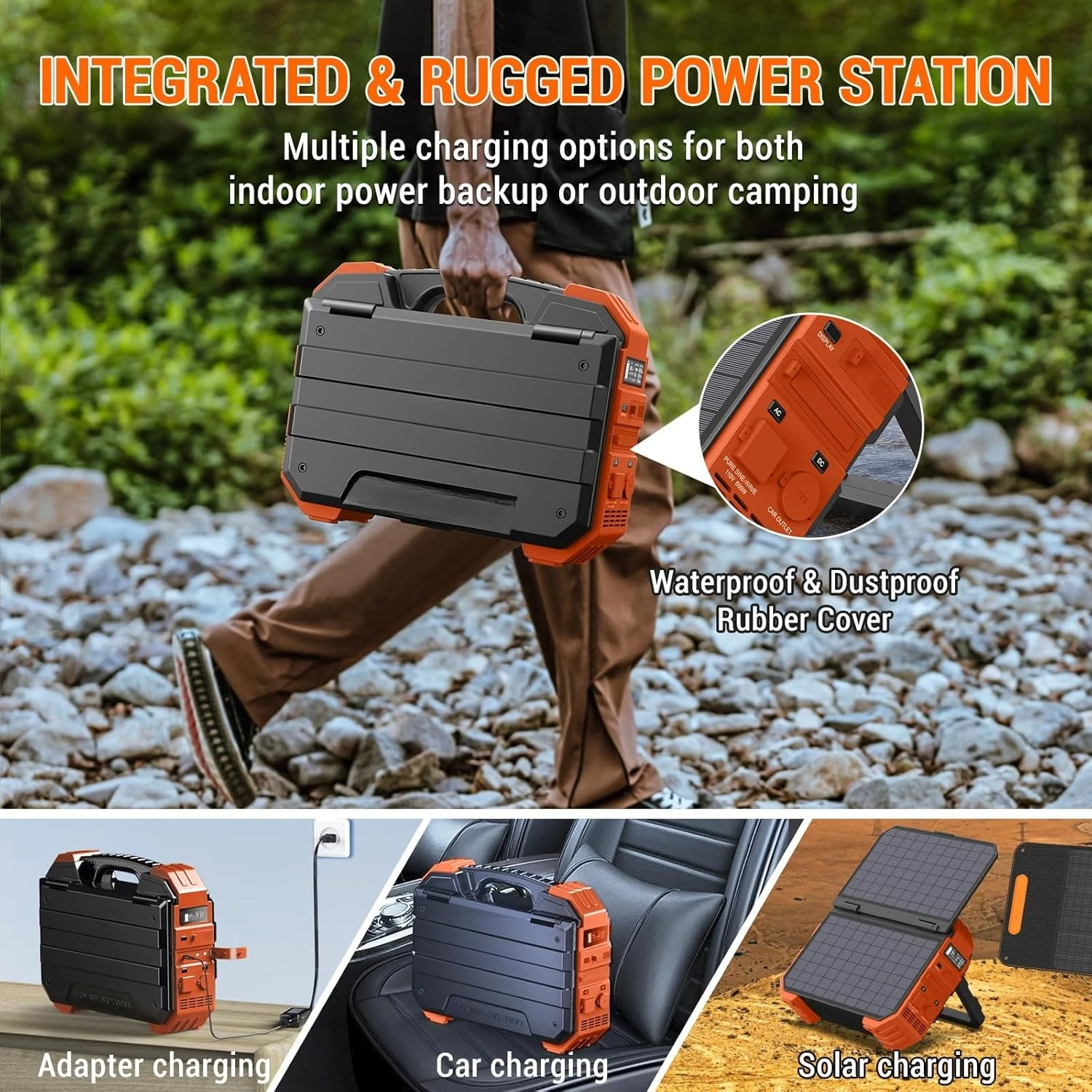 Portable Power Station 1000W with Built-in Solar Panel, 614WH/192000mAh LiFePO4 Battery Pack, Solar Generator