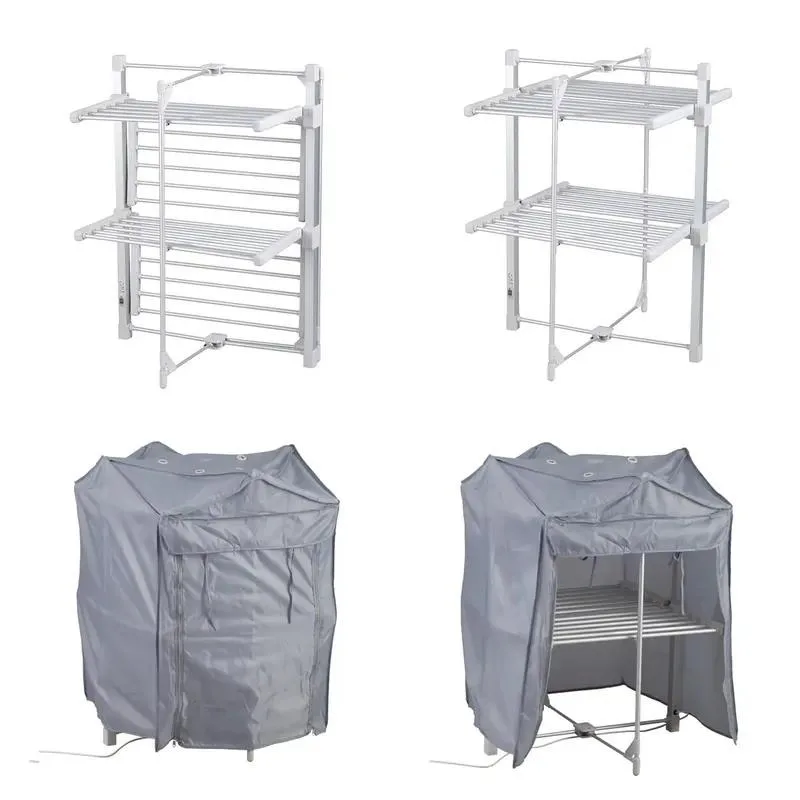 2 Layer Foldable Electric Drying Rack Indoor Hot Air Clothes Dryer Stand for Balcony Cleaning