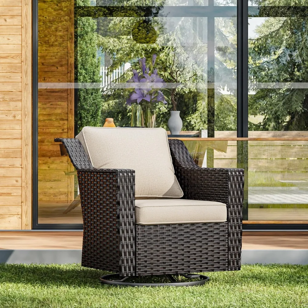 

Outdoor Swivel Chair, Patio Swivel Chairs with Wide Armrest and Thick Cushions, Upgraded Large Size for Backyard, Garden