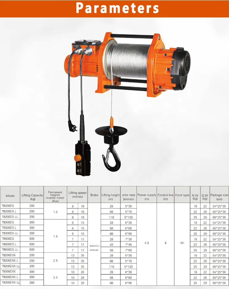 TOYO-INTL TB type portable factory price electric winch for sale 200kg 300kg 500kg electric hoist winch for pulling and lifting