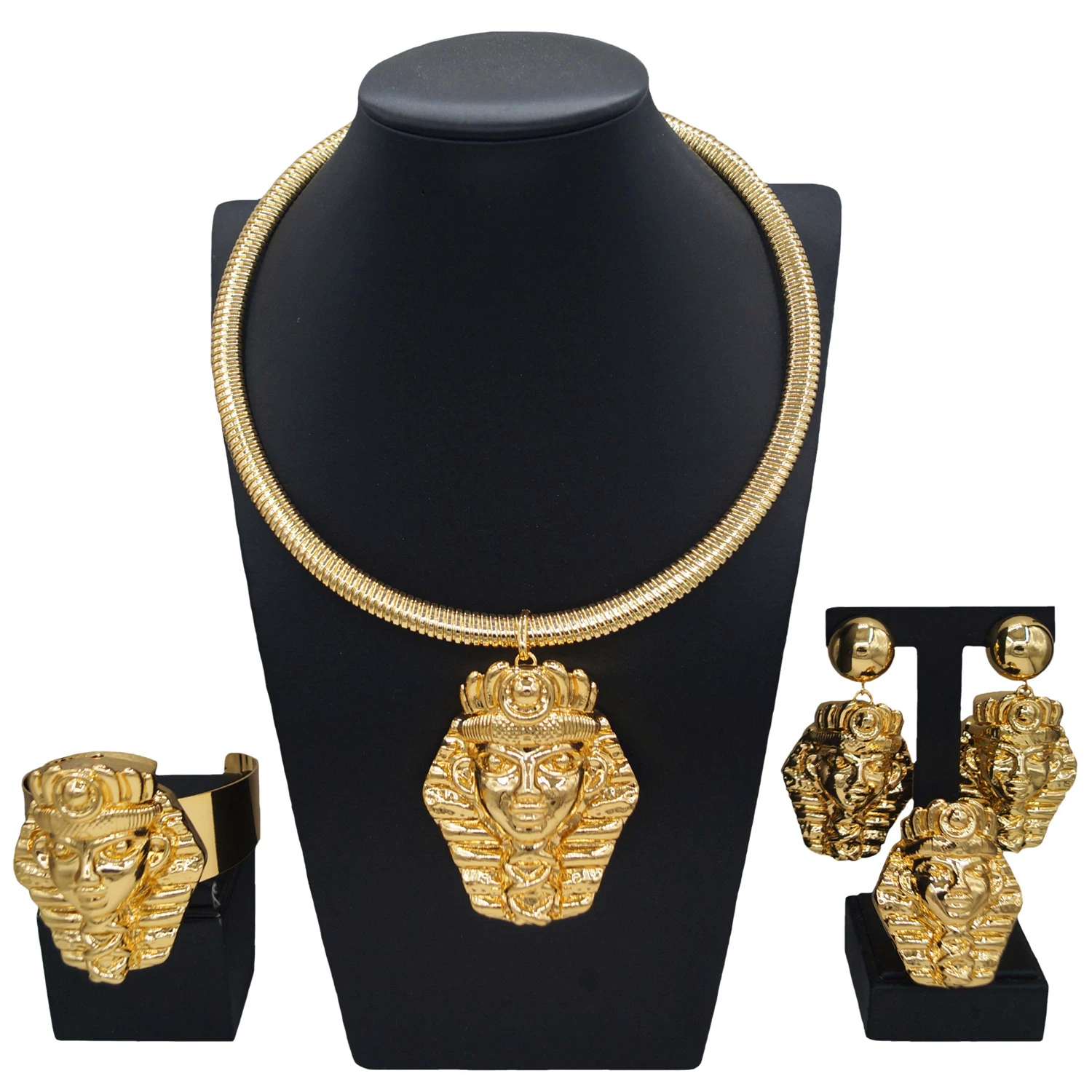 Fashionable and trendy hip-hop gold-plated jewelry set, high-end classic facial elements, ladies' ethnic style banquet matching