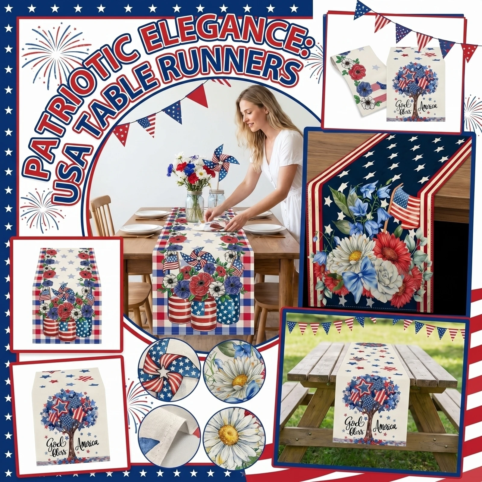 Table Runner American Flag Themed Independence Day Decorative Table Cover Holiday Runner For Party And Kitchen Use