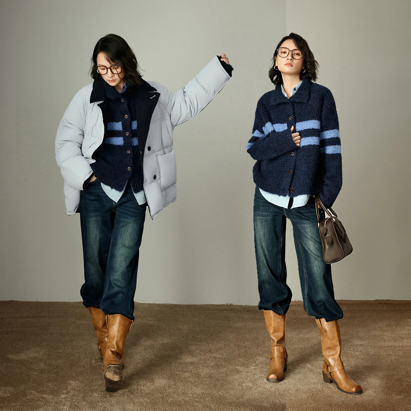 TOYOUTH سترة نسائية 2025 شتاء جديد عالية الرقبة سترة سحابة حلقة الغزل خمر شريط محبوك ملابس خارجية