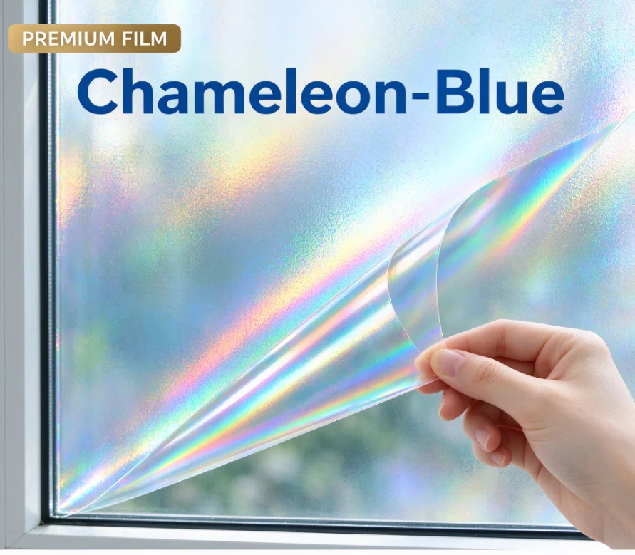 PET Material One Way Privacy Chameleon Blue Window Tint Roll Heat Rejection Anti Glare Solar Control For Household Automotive