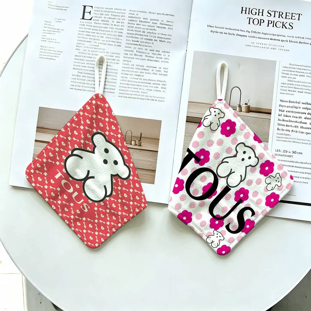 L-Logo-T-Tous Soft Polyester Cotton Towel, Hanging Kitchen Style Hand Wiping Cloth for Restaurant Home
