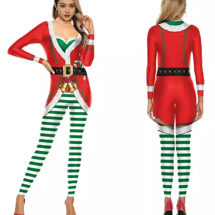 Cisas  Digital Print Long Sve Slim Fit Jumpsuit Festive Patterned  Suit Women's Bot Lift Polyester Blend