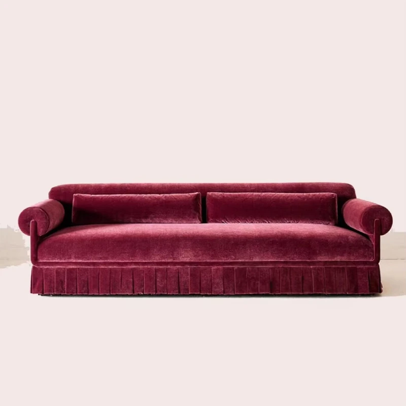 Nordic medieval style velvet fabric three-seater sofa skirt design living room straight row small apartment furniture