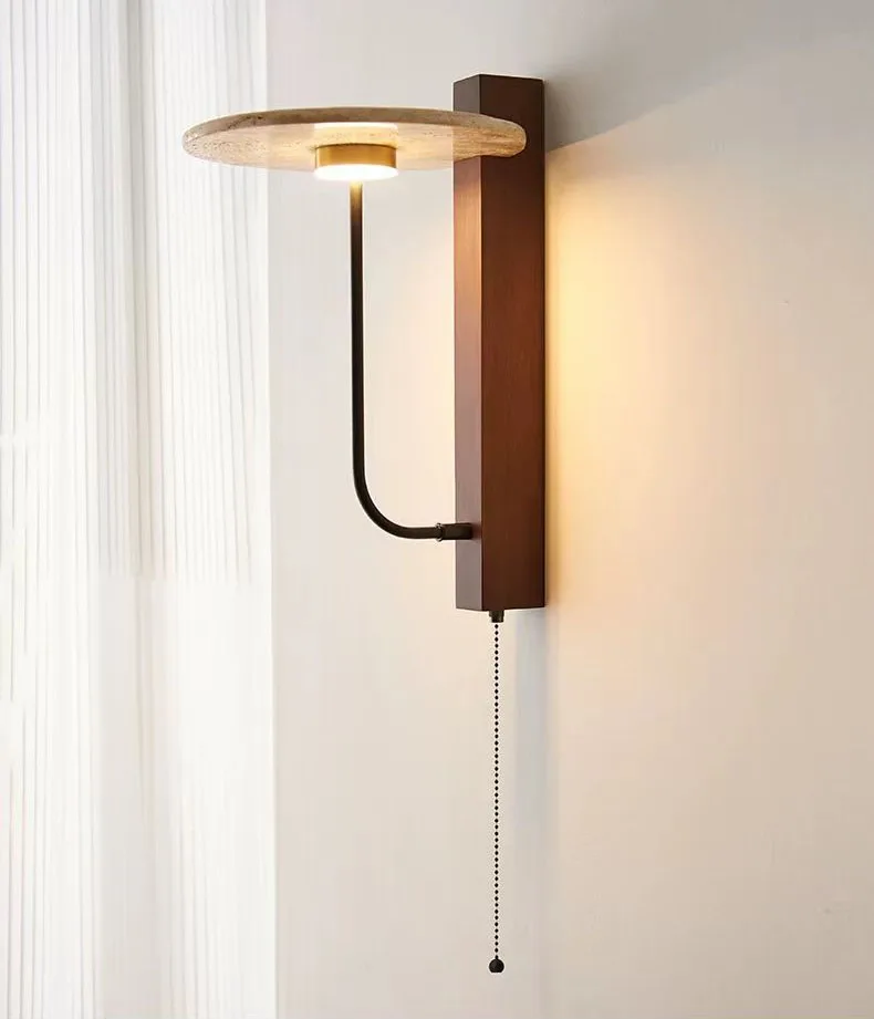 Creative Round Natural Stone Wall Light Dark Wood 3000K