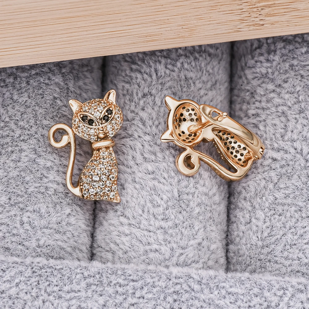 Harong Exquisite Cat Stud Earrings Crystal Encrusted Luxury Rose Gold Color Jewelry Animal Pet Ear Ring for Women image 6