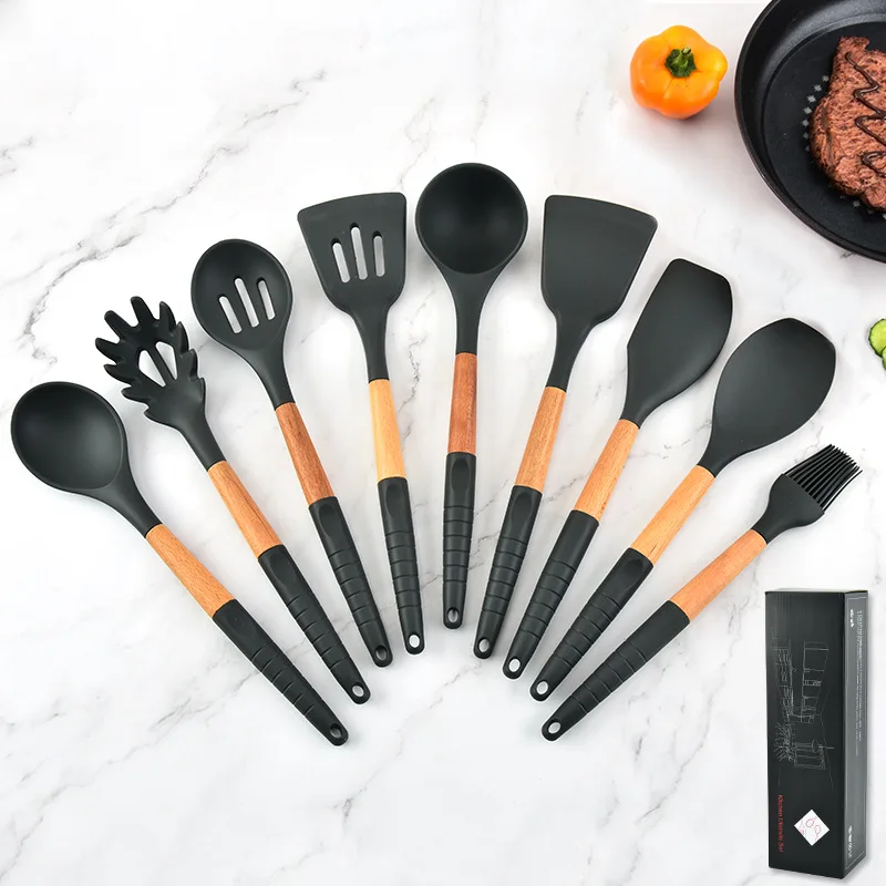 Split silicone kitchenware 9-piece set kitchen non-stick utensils soup spoon colander spatula set wholesale