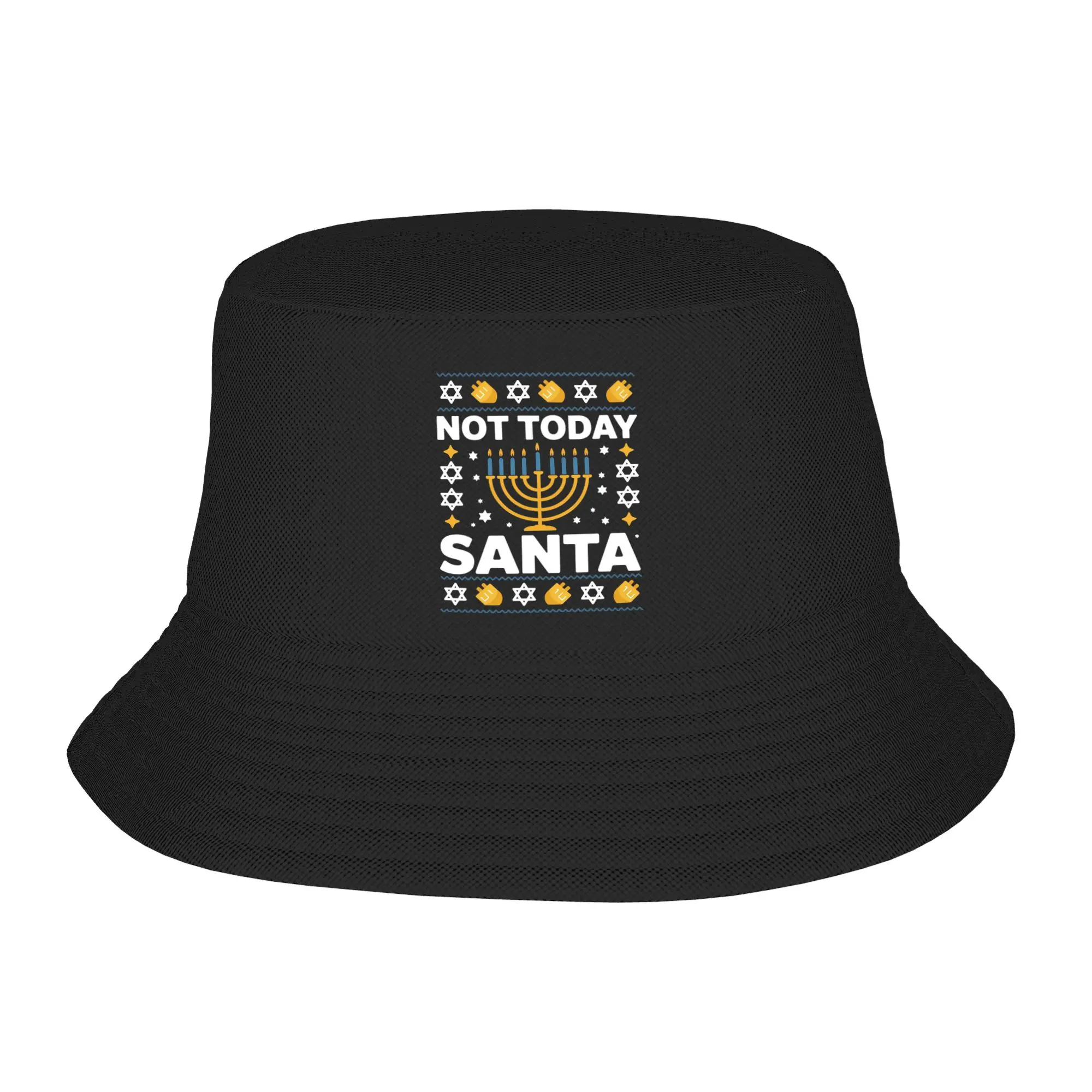 Hanukkah Not Today Santa Bucket Hats for Women Beach Funny Jewish Chanukah Sun Hats Style Lightweight for Fisherman Hats Bob