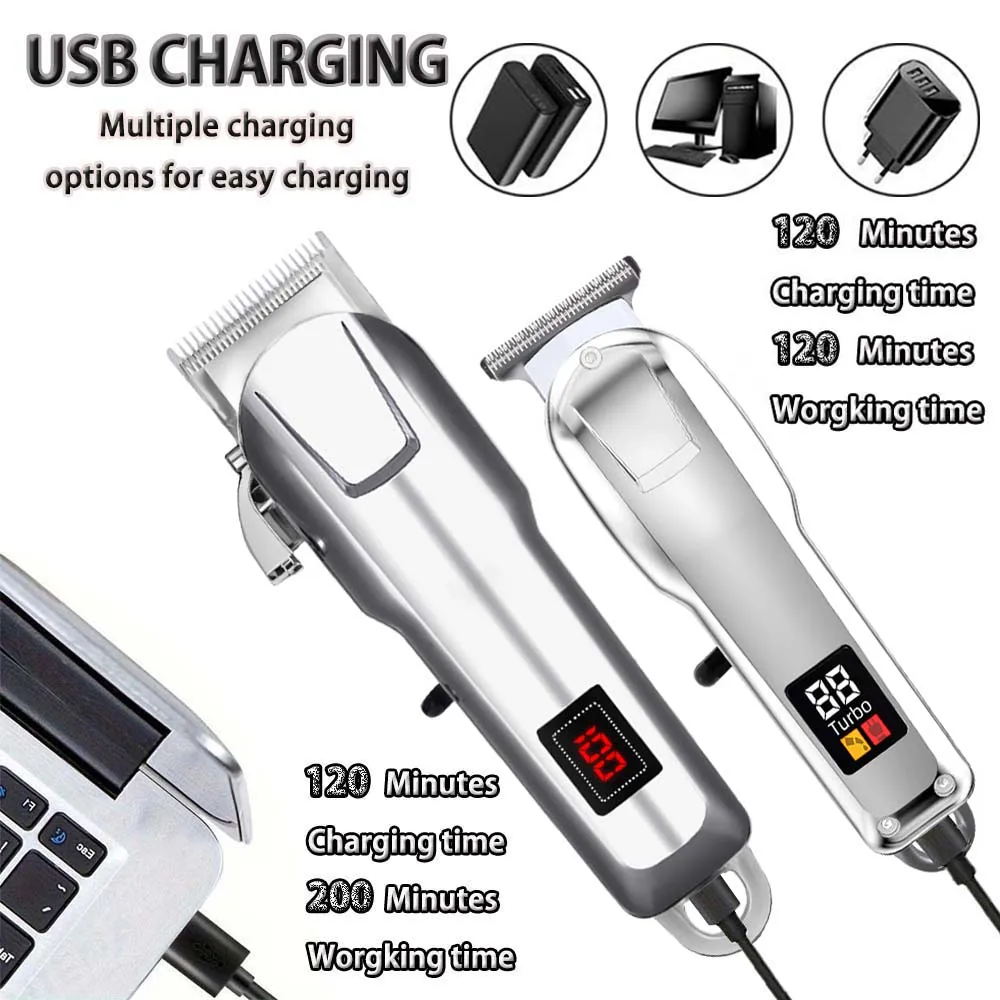 ماكينة قص الشعر الكهربائية اللاسلكية للرجال، مجموعة ماكينة حلاقة وتشذيب احترافية لمجموعة قص الشعر مع شاشة LED #6