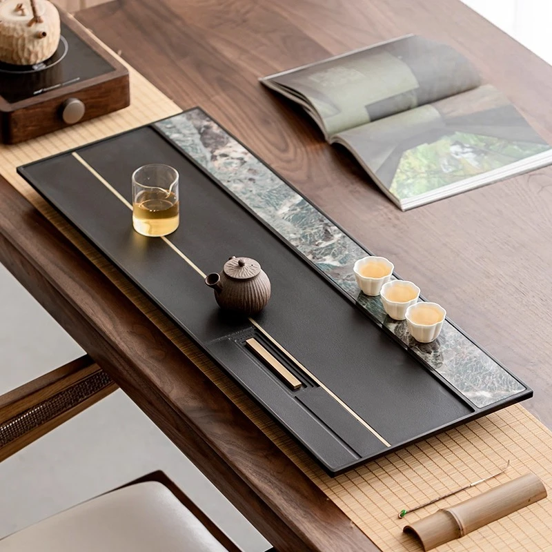 

Marble Stone Tea Tray Serving Rectangle Ceremony Drainage Luxury Tea Tray Serving Valet Hospitality Bandejas Home Decorationgs