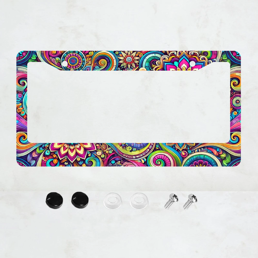 

Geometric flower Painting Simple and Gorgeous Colors Retro Flower Pattern License Plate Frame Car Decoration Label Sign