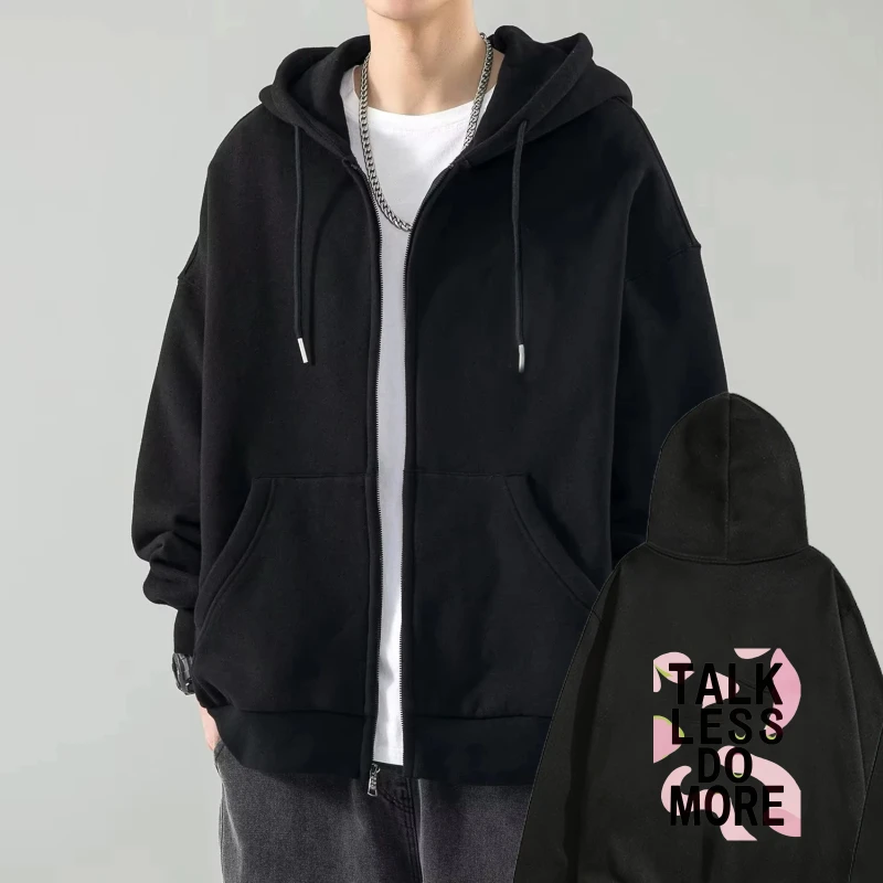 

Men's Hooded Jacket Black Printed STAY CLASS NO ONE Graphic Streetwear Casual Outwear for Daily Wear and Trendy Style