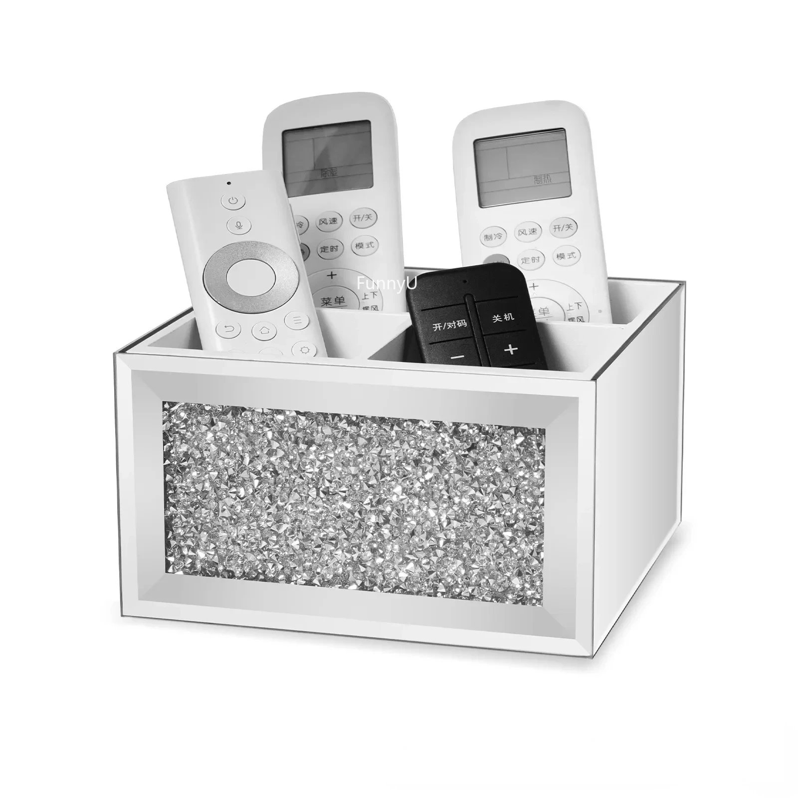 

Crushed Diamond Makeup Brush Holder Organizer Glass Mirrored Remote Control Organiser Holder Container Accessories Desktop Decor