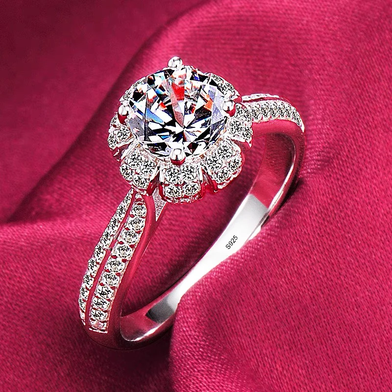 Met Certificaat Originele 925 Zilveren Ringen Natuurlijke Sprankelende Zirkoon Diamant Trouwring Verloving Cadeau Sieraden Ringen Voor Vrouwen