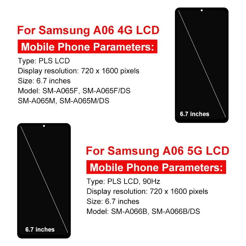 IPS For Samsung Galaxy A06 4G 5G LCD A065 Display A066 Touch Screen Digitizer For Samsung A065F A065M A066B Display Replacement